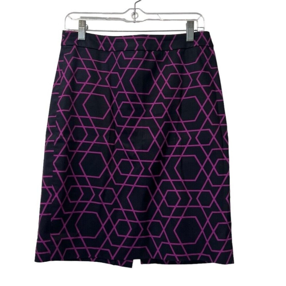 J Crew The Pencil Skirt Geometric Print Cotton Blend Zip Closure Size 6 Business